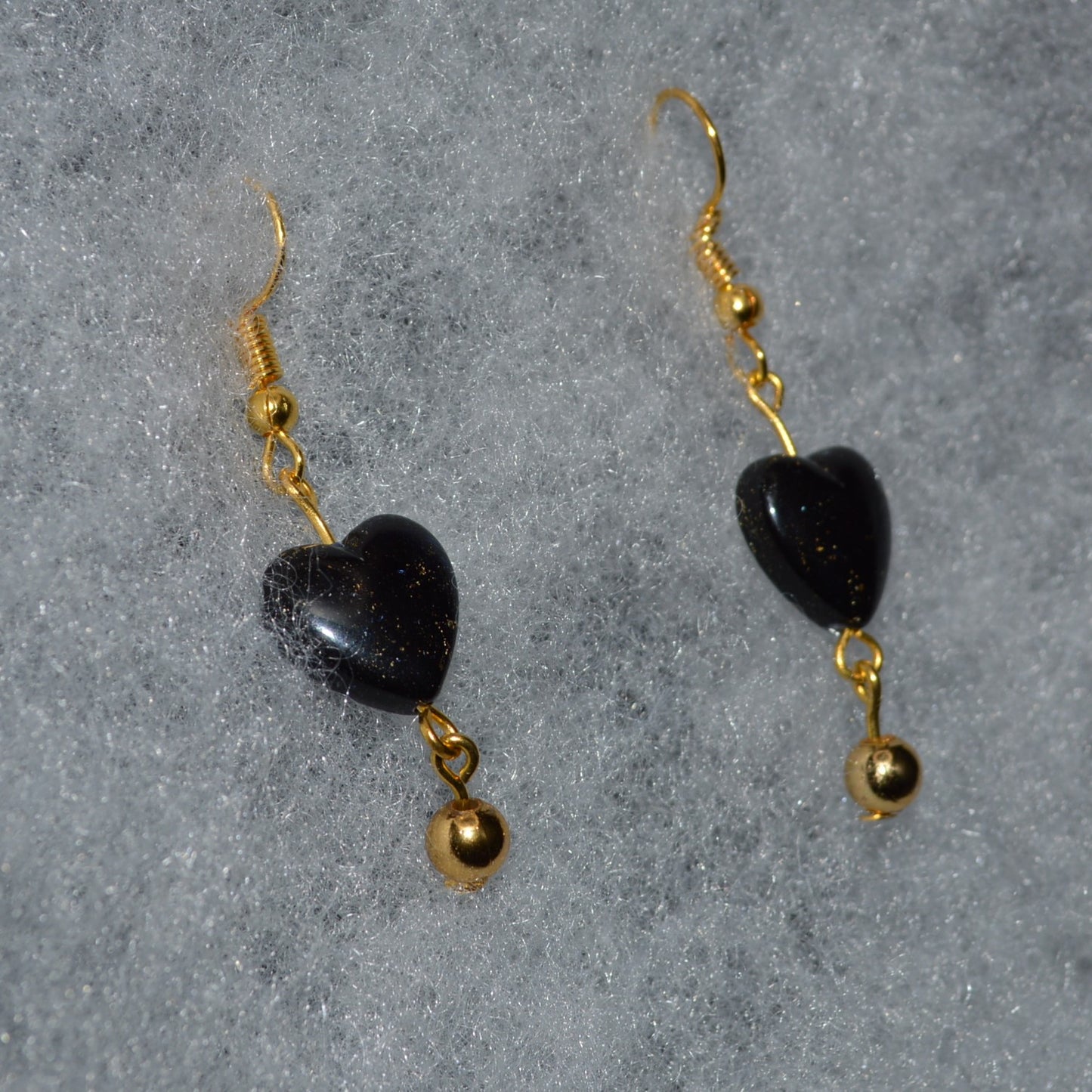 Acrylic Heart Earrings (Black with Gold)