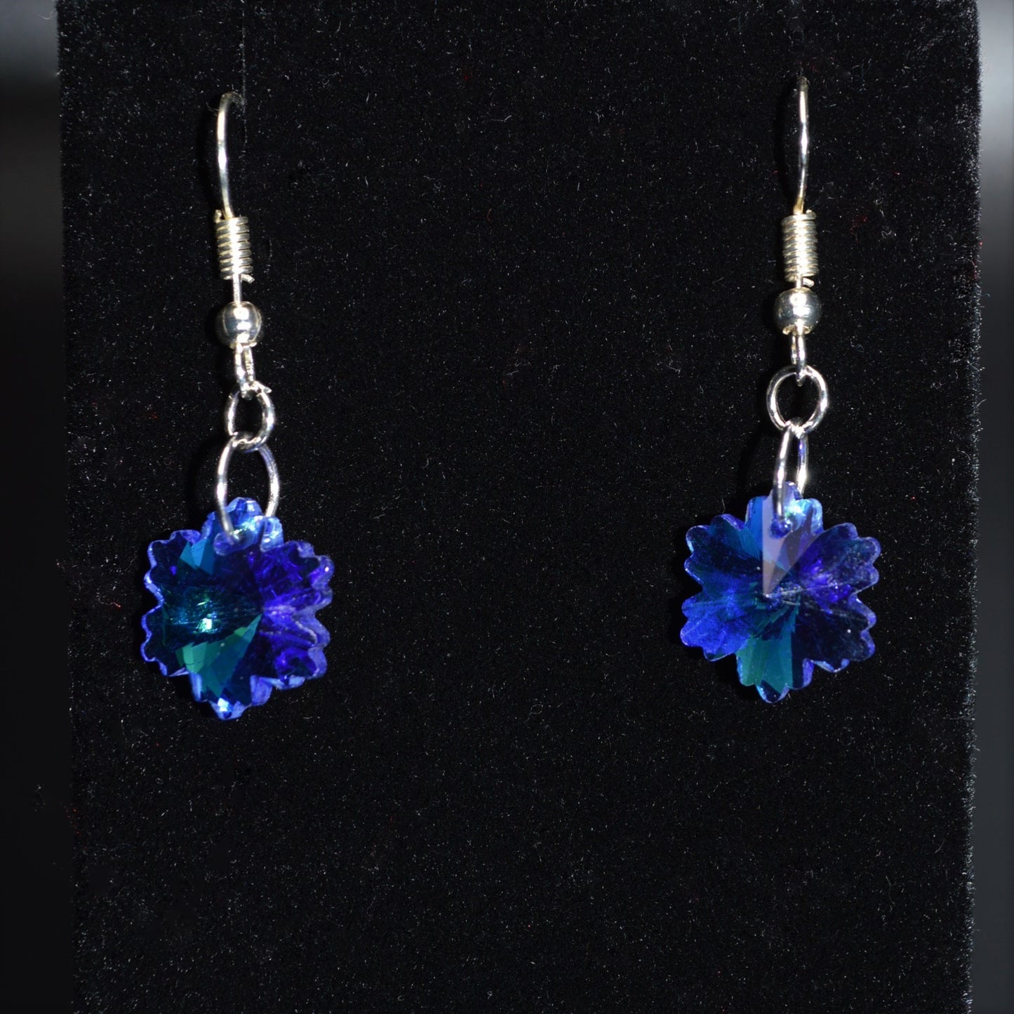 Faceted Glass Snowflake Earrings (Blue)