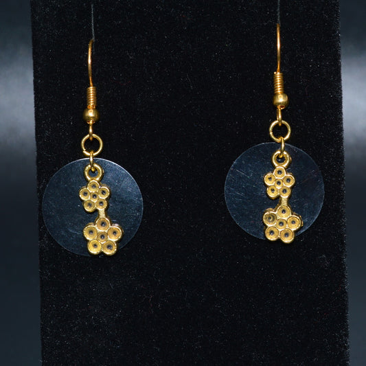 Antique Gold Flower Earrings (with Black Circle)