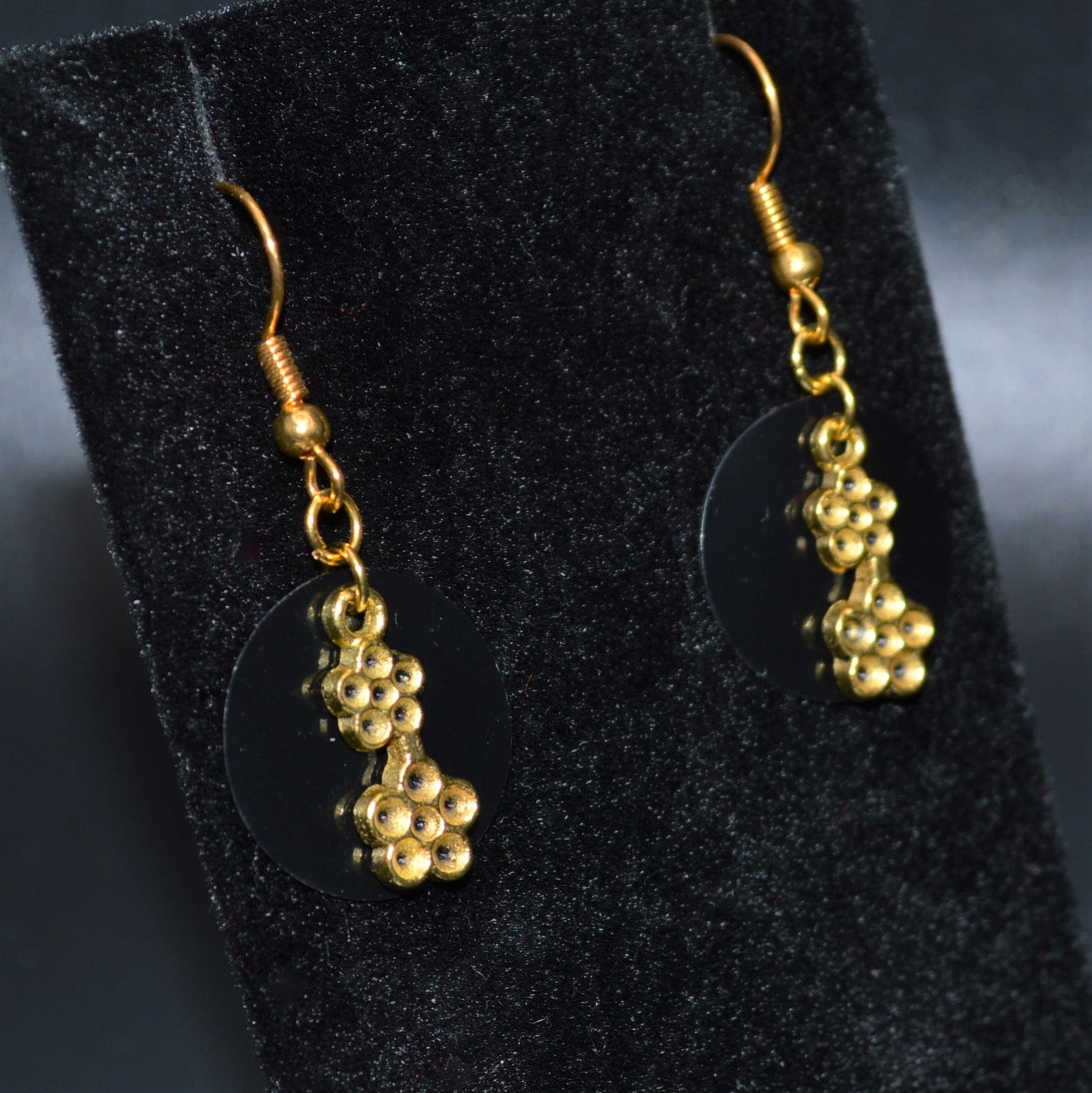 Antique Gold Flower Earrings (with Black Circle)