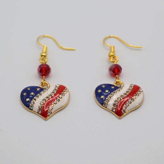 Enamel Heart Flag Earrings with a Red Crystal Bead