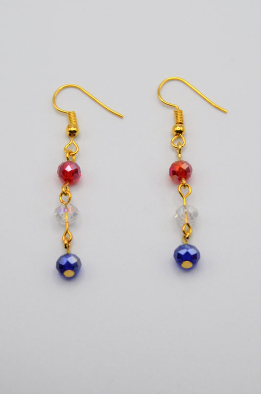 Red, White and Blue Crystal Earrings (Gold)