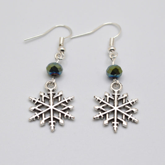 Snowflake Earrings #5 (Green Blue)