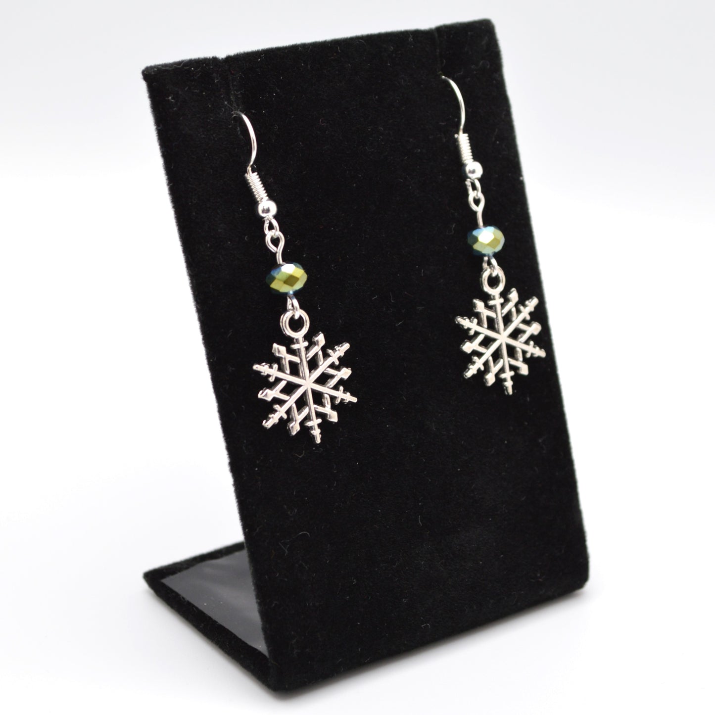 Snowflake Earrings Style 5 with Green and Blue Plated Crystal Beads for Winter and Christmas