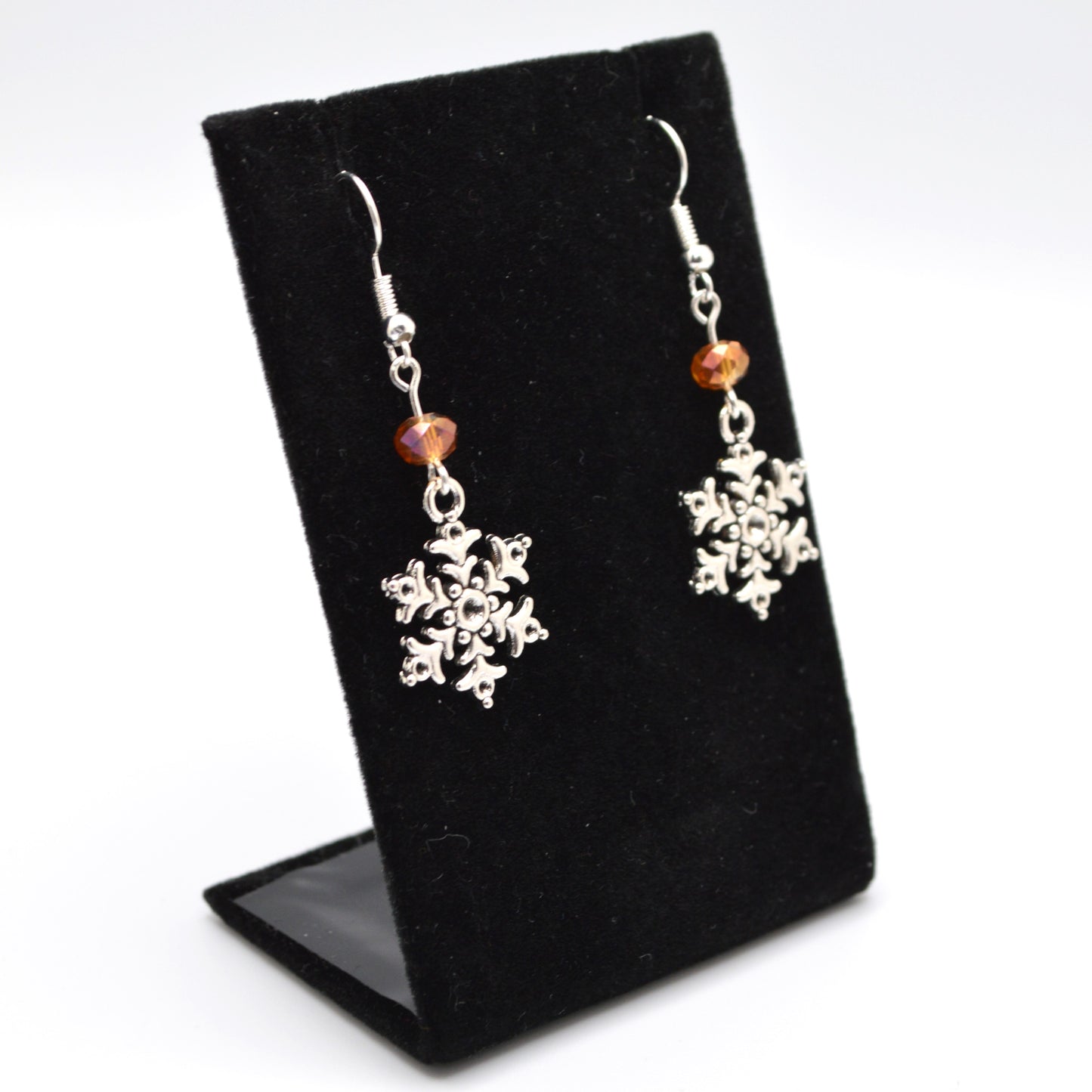 Snowflake Earrings Style 8 with Light Peach Crystal Beads for Winter and Christmas