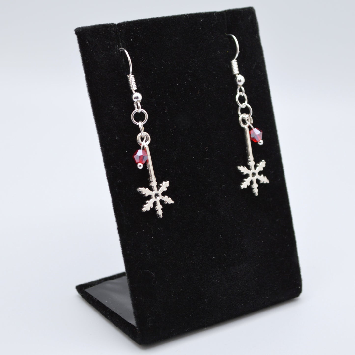 Snowflake Earrings Style 10 with Red Bicone Crystals for Winter and Christmas