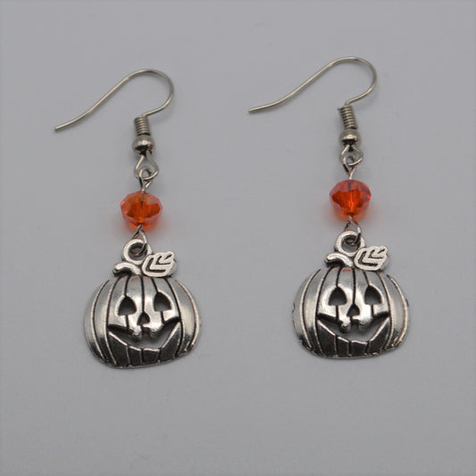 Halloween Jack O' Lantern Pumpkin and Crystal Earrings
