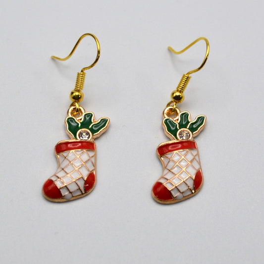 White and Red Stocking Earrings