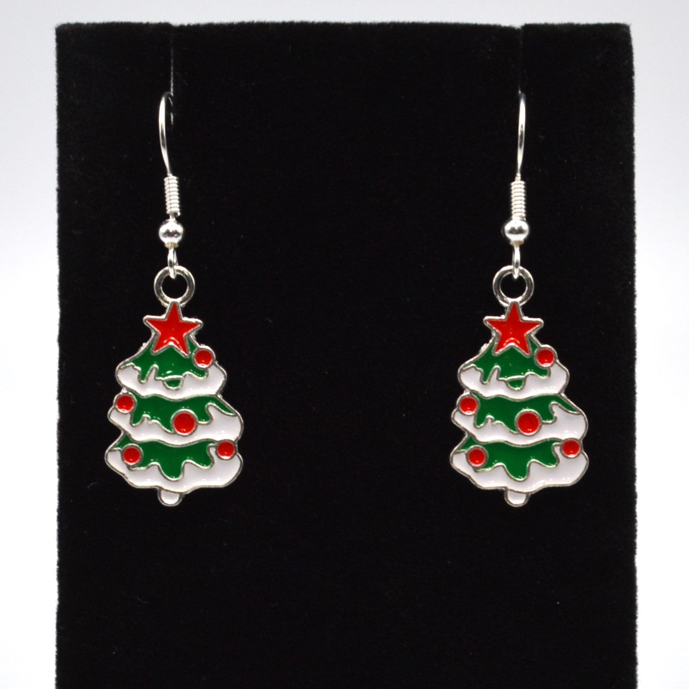 Snowy Christmas Tree Silver Earrings