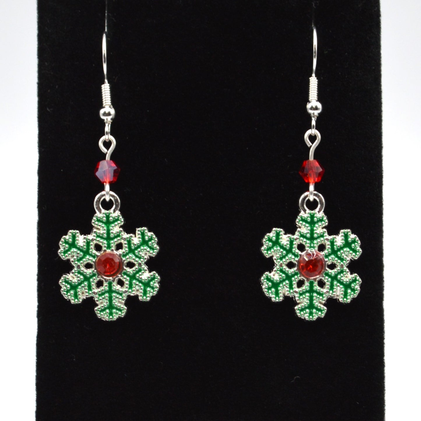 Snowflake Wreath with Red Crystals Silver Earrings