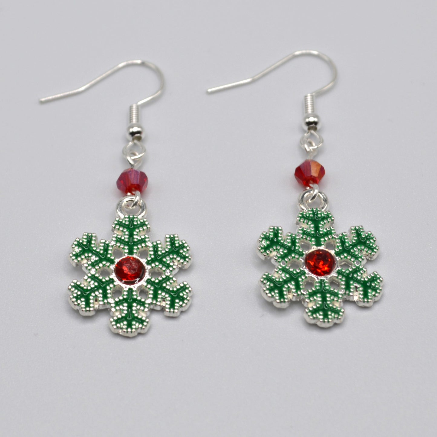 Snowflake Wreath with Red Crystals Silver Earrings