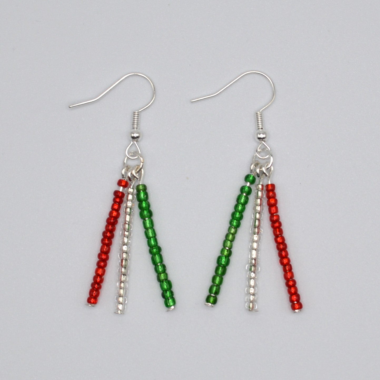 Red, Clear and Green Seed Bead Earrings