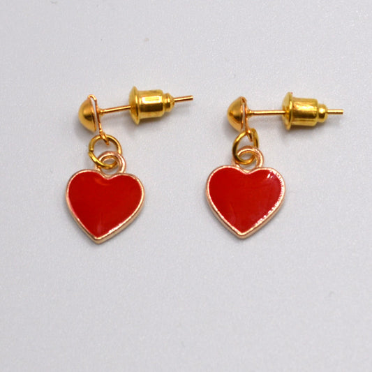 Small Red Enameled Heart Earrings