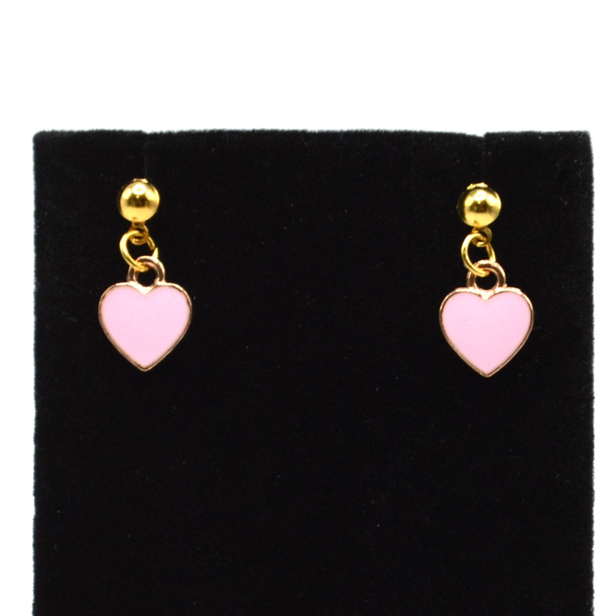 Small Pink Enameled Heart Earrings