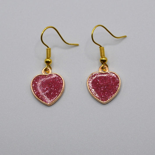 Pink Glitter Heart Earrings