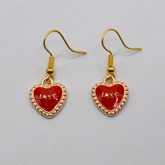 Red and Gold Heart Love Earrings