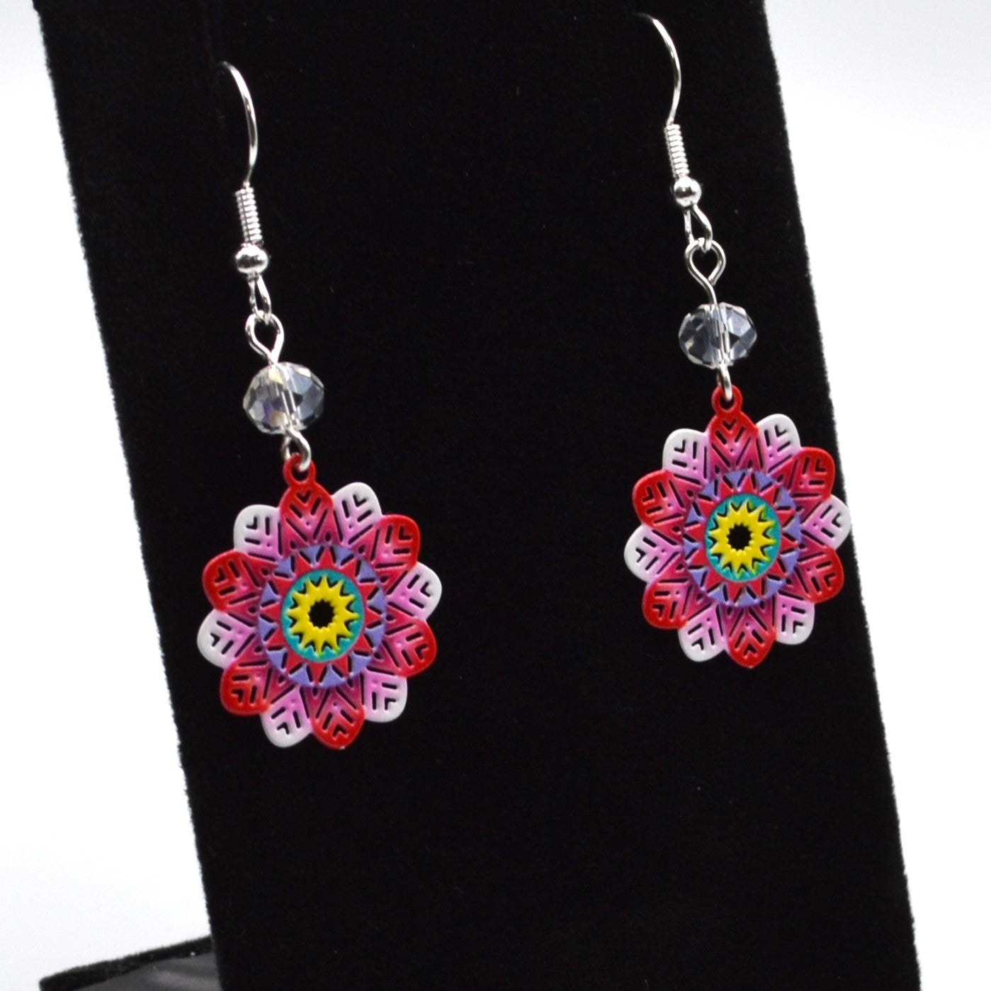 Red, White and Pink Flower Earrings