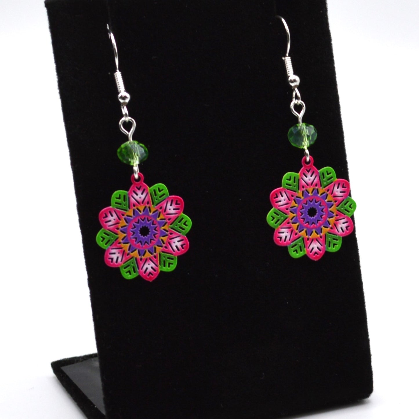 Pink, Green and Purple Flower Earrings