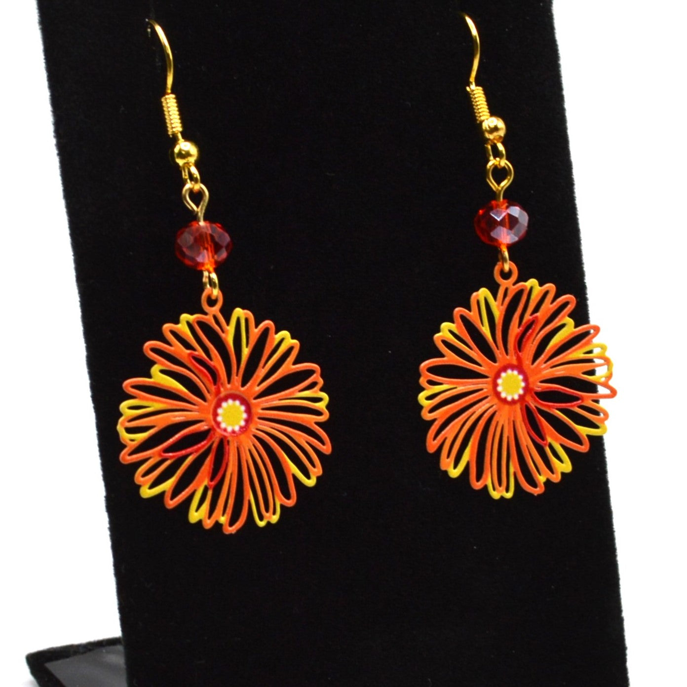 Orange, Yellow and Red Flower Earrings