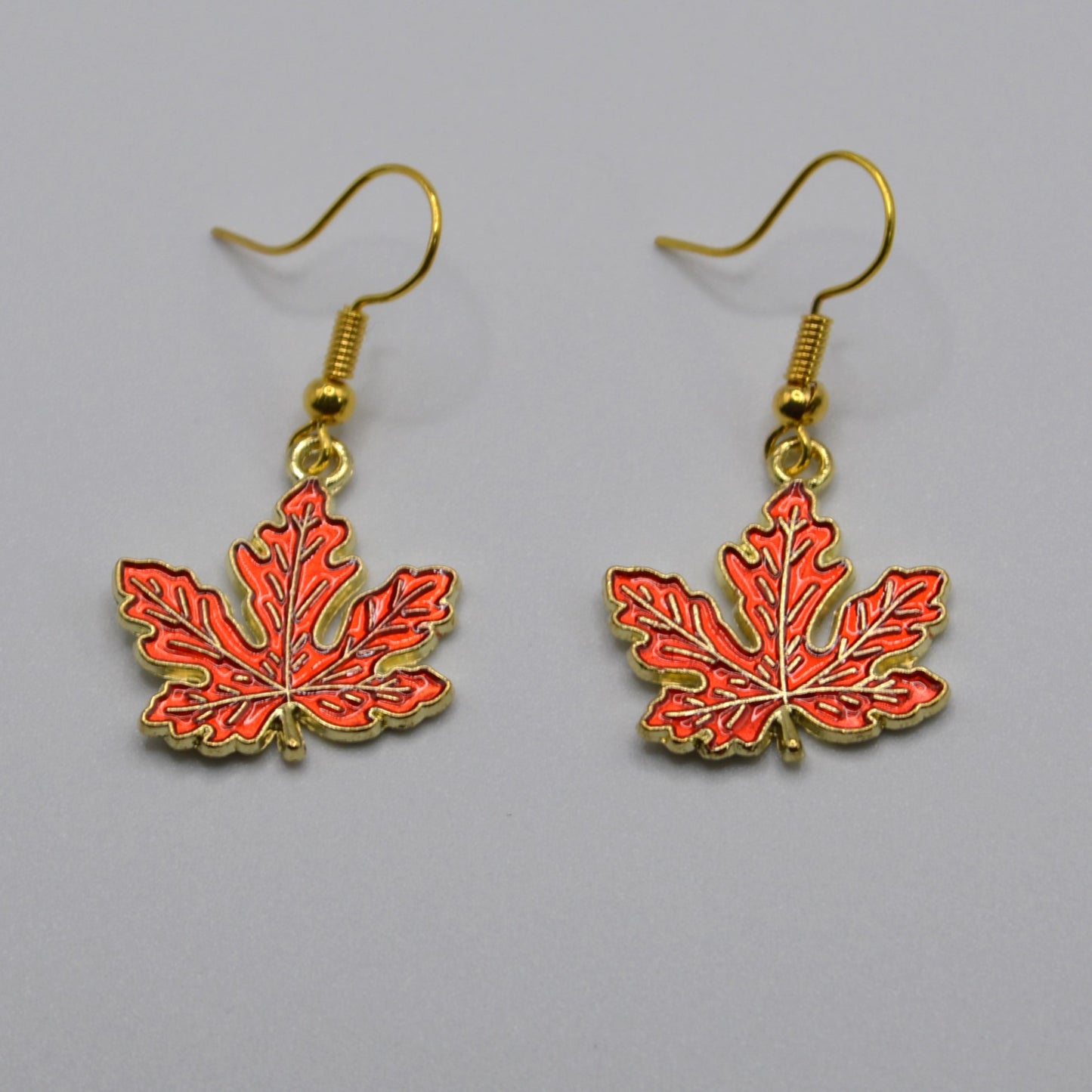 Shiny Orange Maple Leaf Earrings