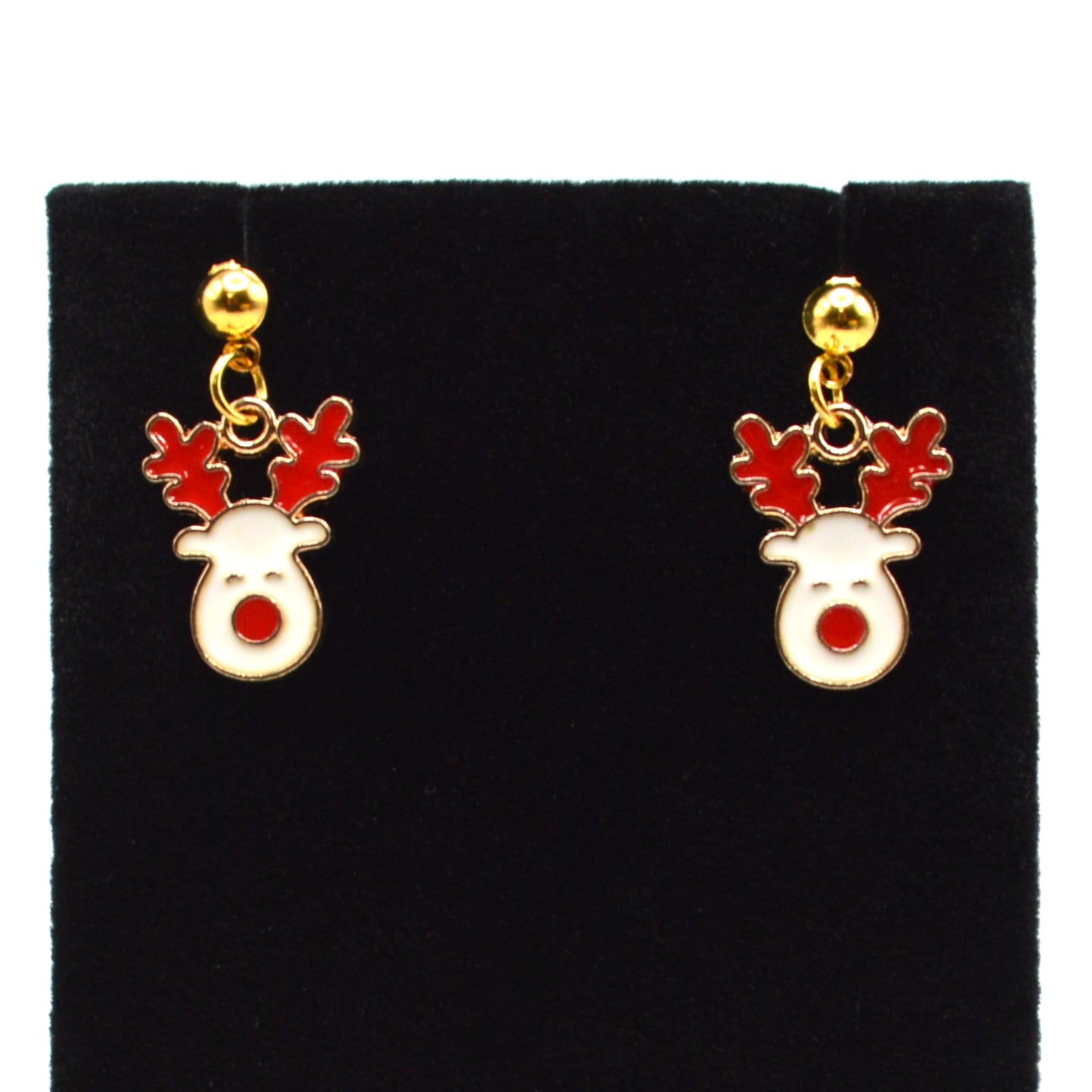 White Reindeer Head Christmas Earrings