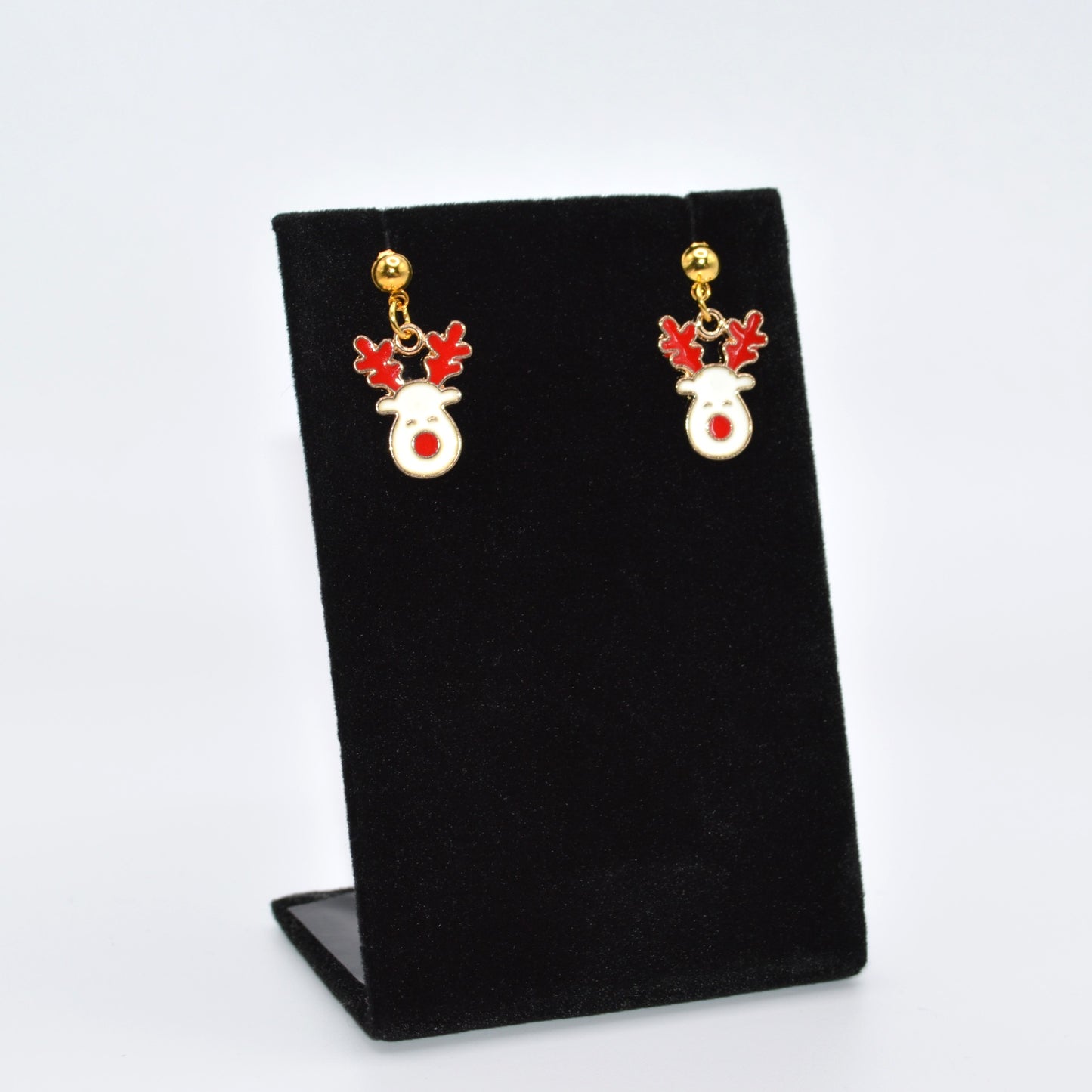 White Reindeer Head Christmas Earrings