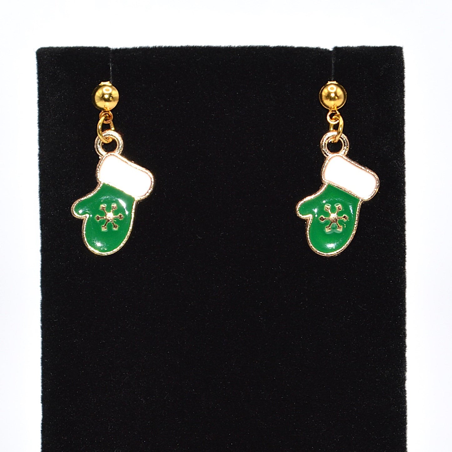 Green Mitten Christmas Earrings