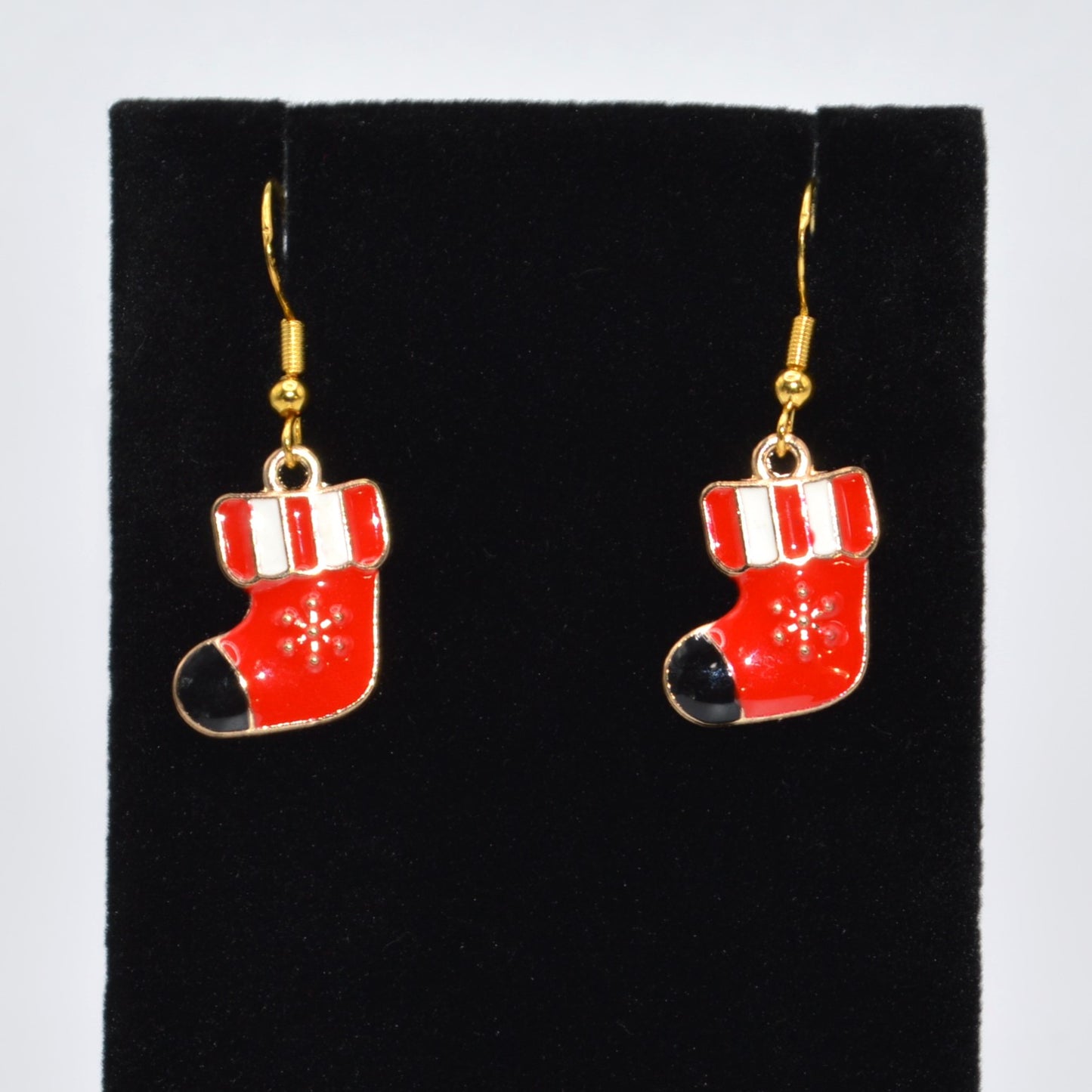 Red and Black Christmas Stocking Earrings