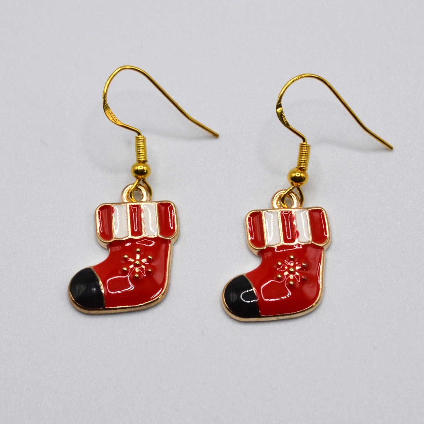 Red and Black Christmas Stocking Earrings
