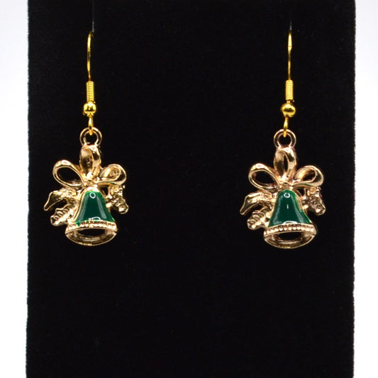 Green and Gold Bell Christmas Earrings