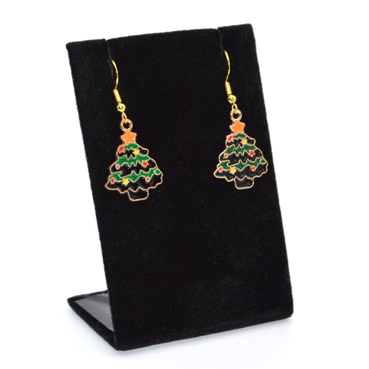 Green and Black Christmas Tree Earrings