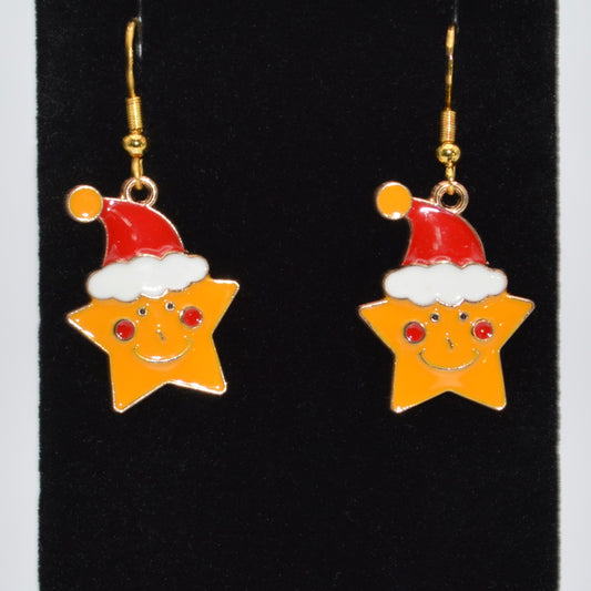 Star with Santa Hat Christmas Earrings