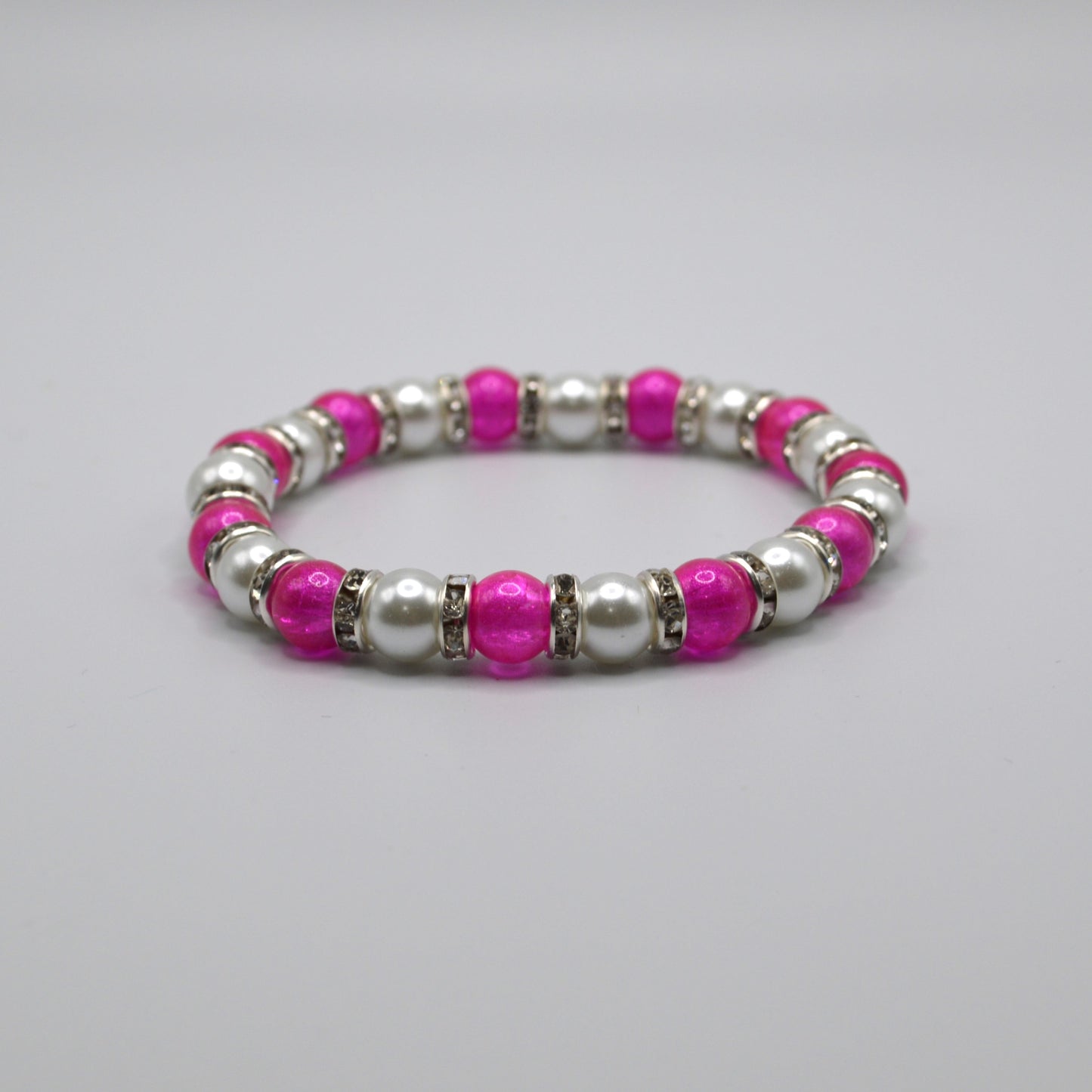 Pink and White Glass Pearl Stretch Bracelet