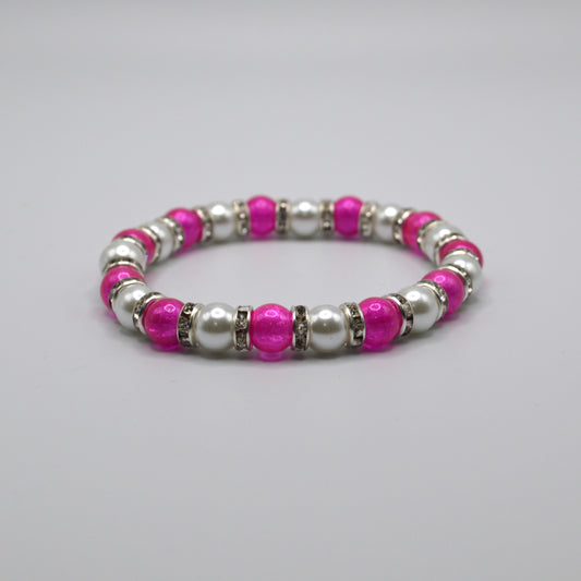 Pink and White Glass Pearl Stretch Bracelet