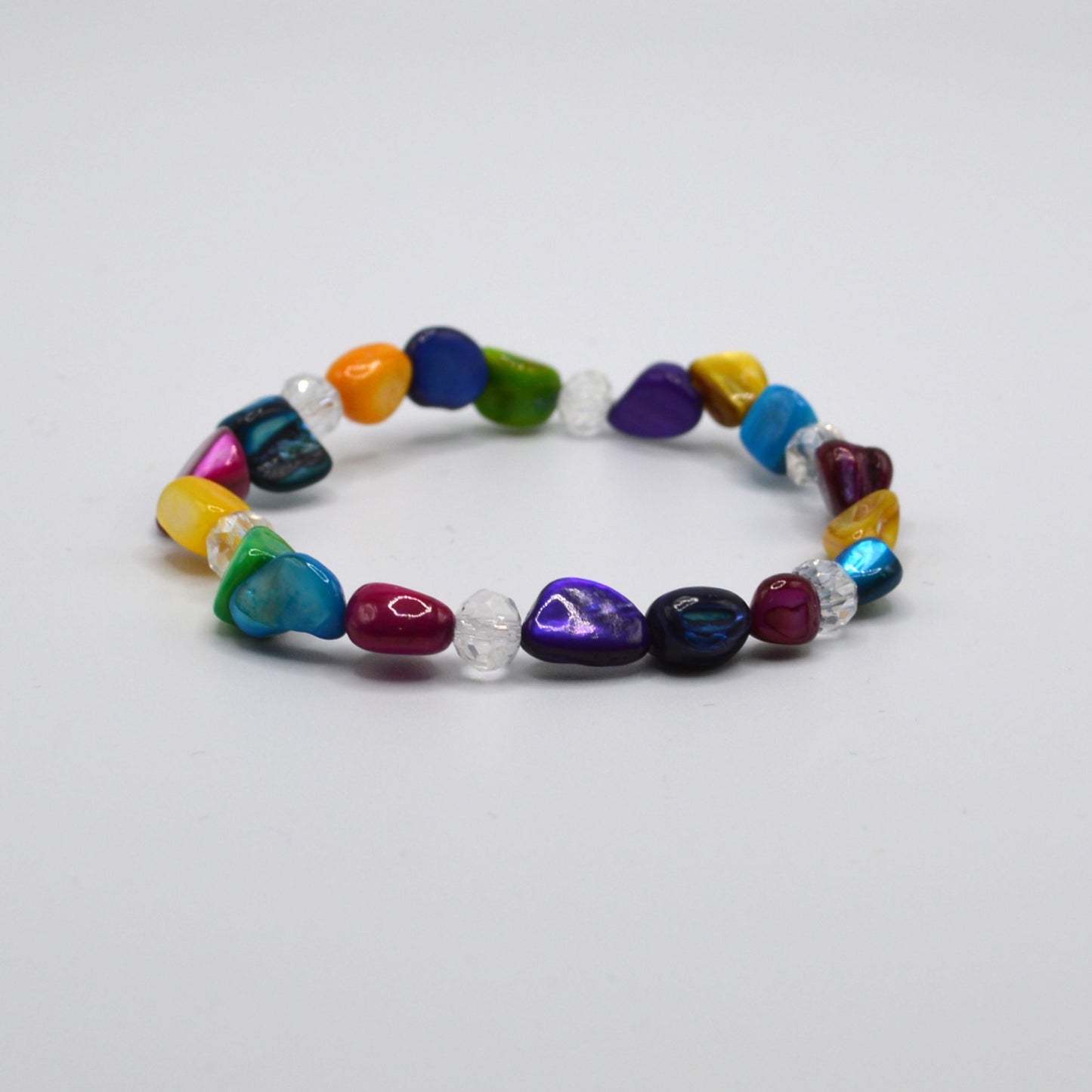 Multicolor Mother of Pearl Pebble and Crystal Stretch Bracelet