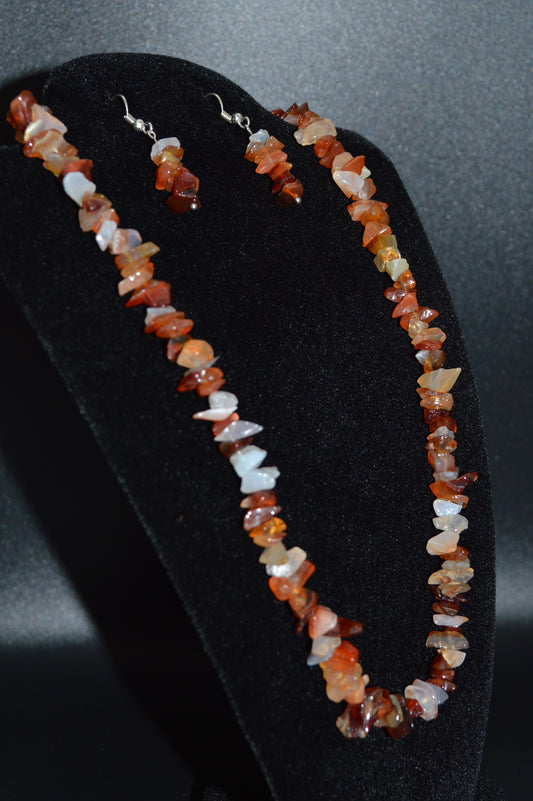 Red Agate Chips Necklace and Earring Set