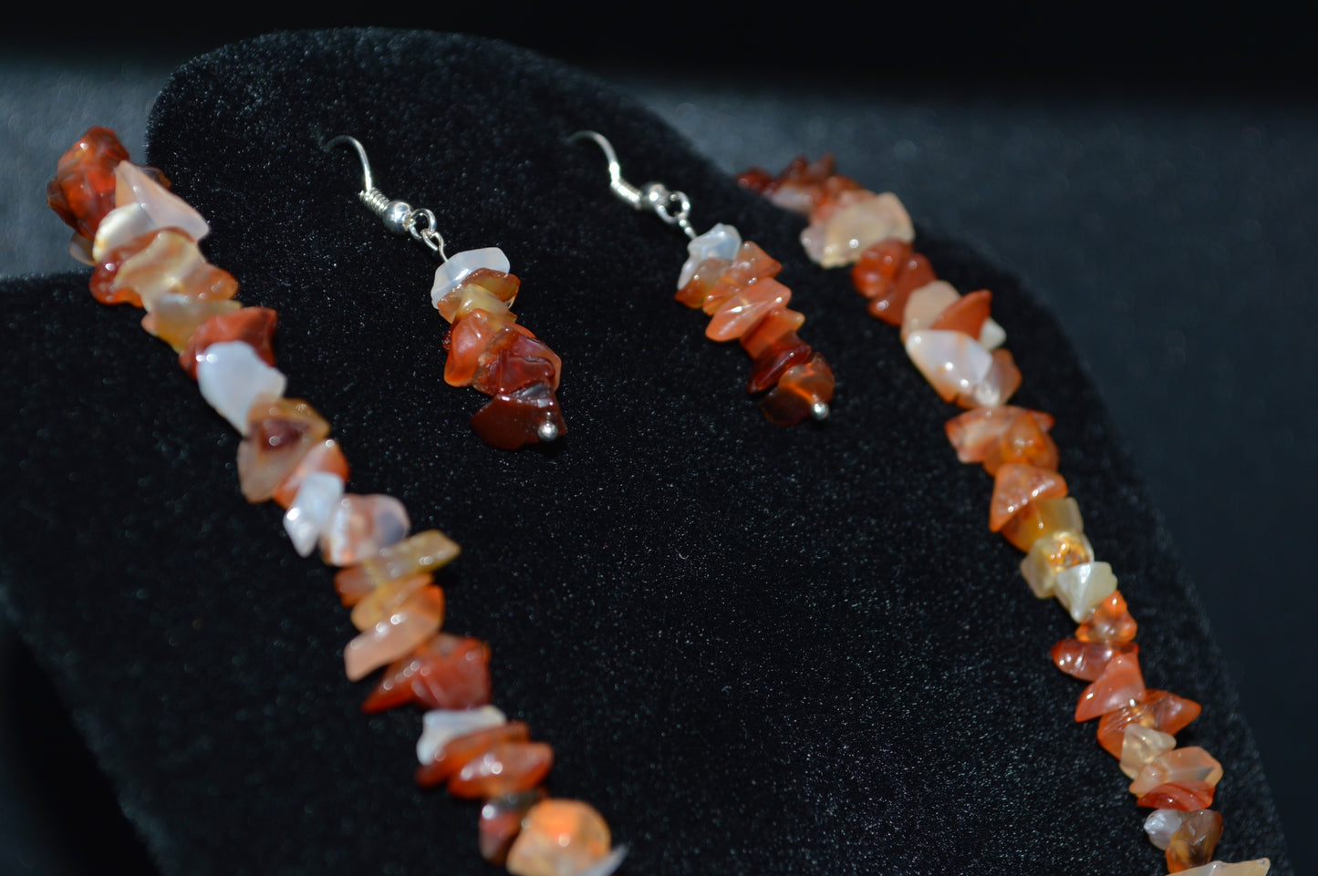 Red Agate Chips Necklace and Earring Set