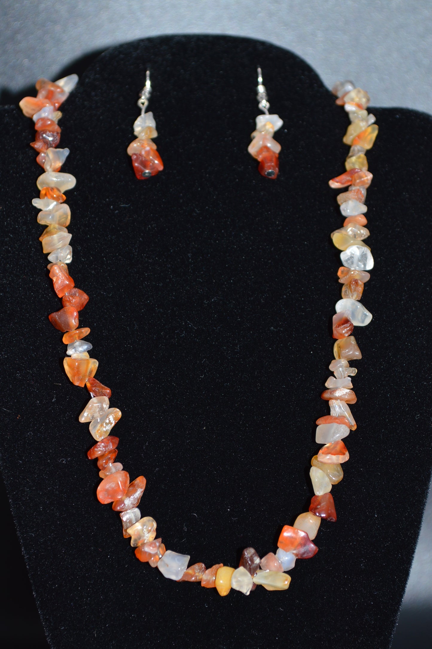 Red Agate Chips Necklace and Earring Set