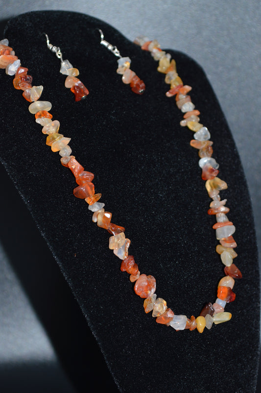 Red Agate Chips Necklace and Earring Set