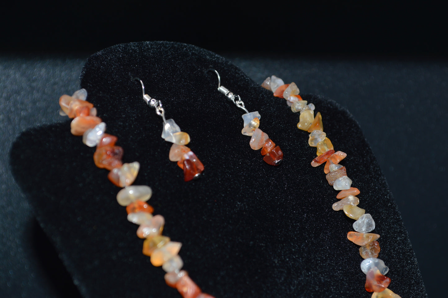 Red Agate Chips Necklace and Earring Set