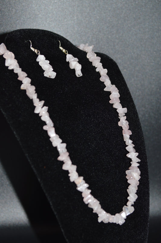Rose Quartz Chips Necklace and Earring Set