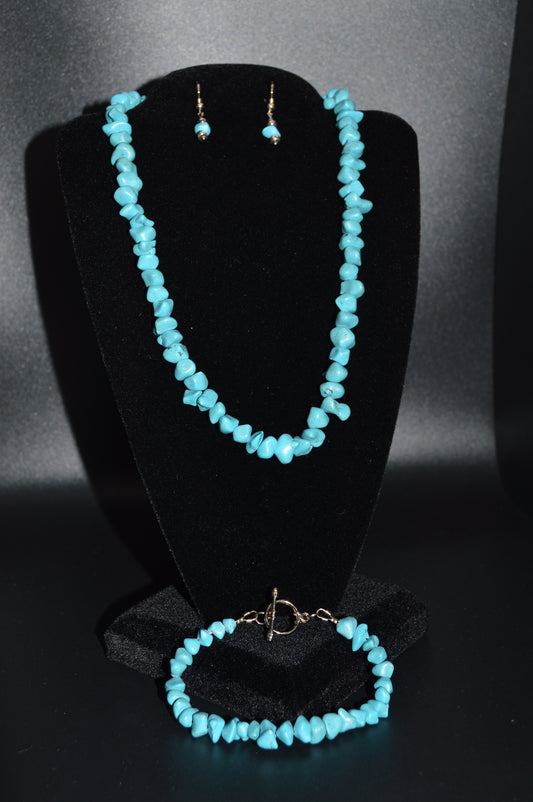Resin Chips Necklace, Earring and Bracelet Set (Turquoise)