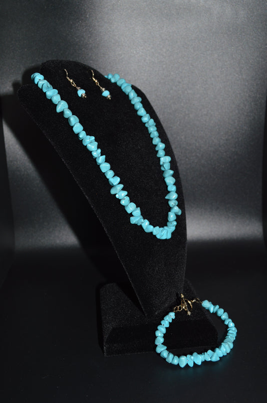 Resin Chips Necklace, Earring and Bracelet Set (Turquoise)