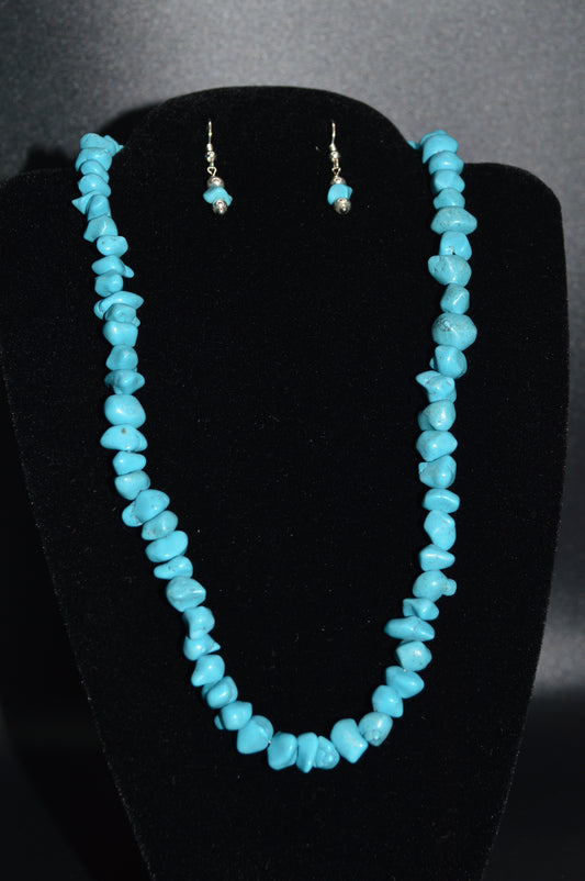 Resin Chips Necklace and Earring Set (Turquoise)