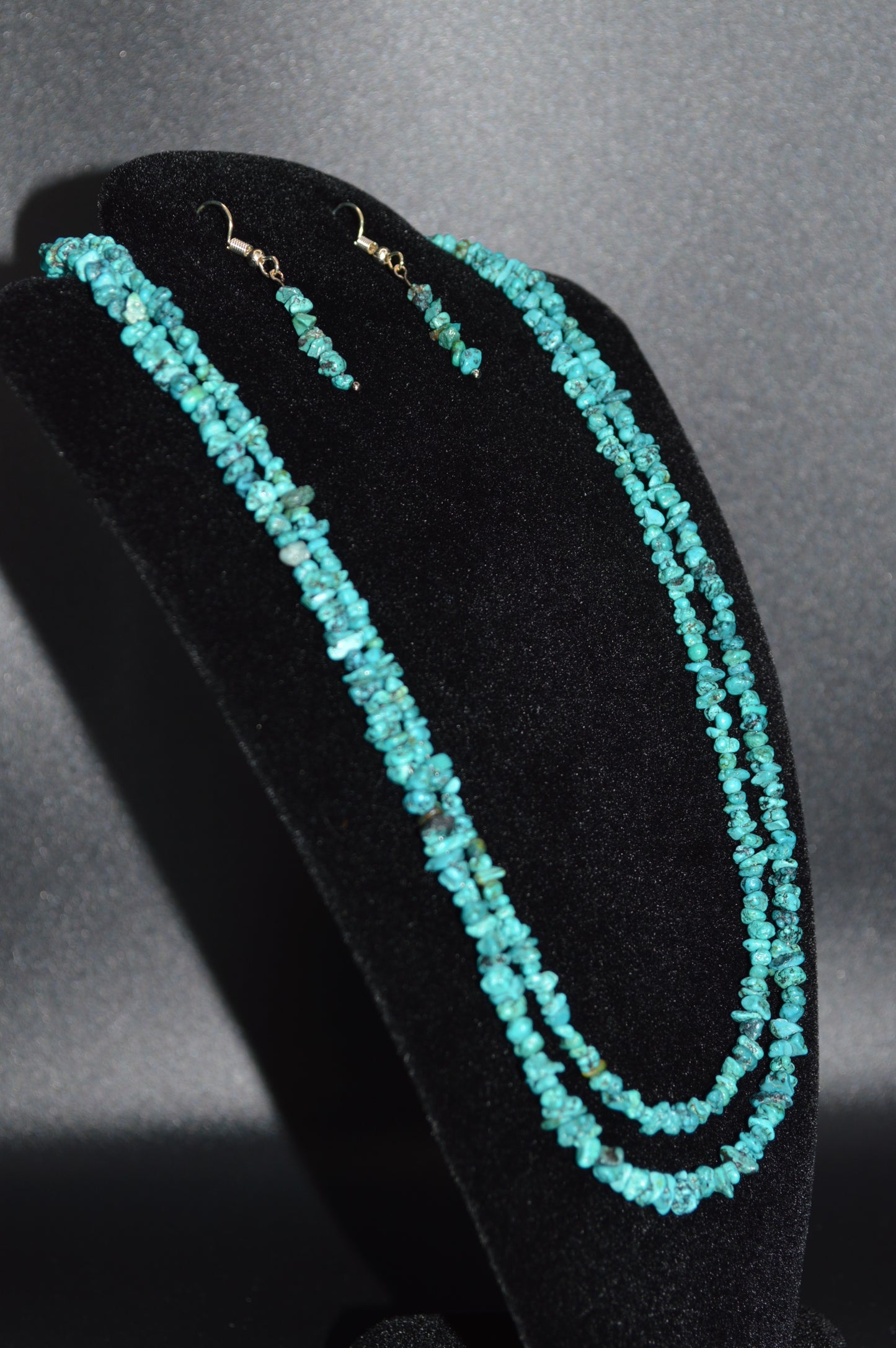 Turquoise Chips Double Stranded Necklace and Earring Set