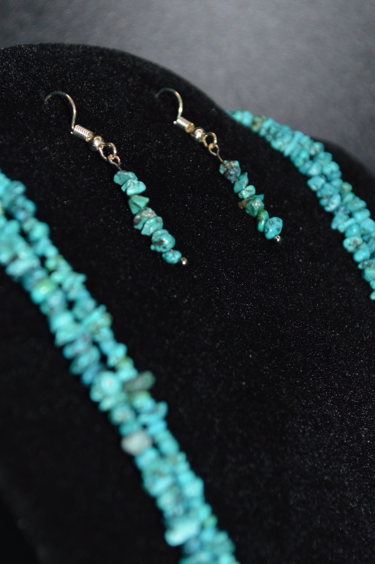 Turquoise Chips Double Stranded Necklace and Earring Set