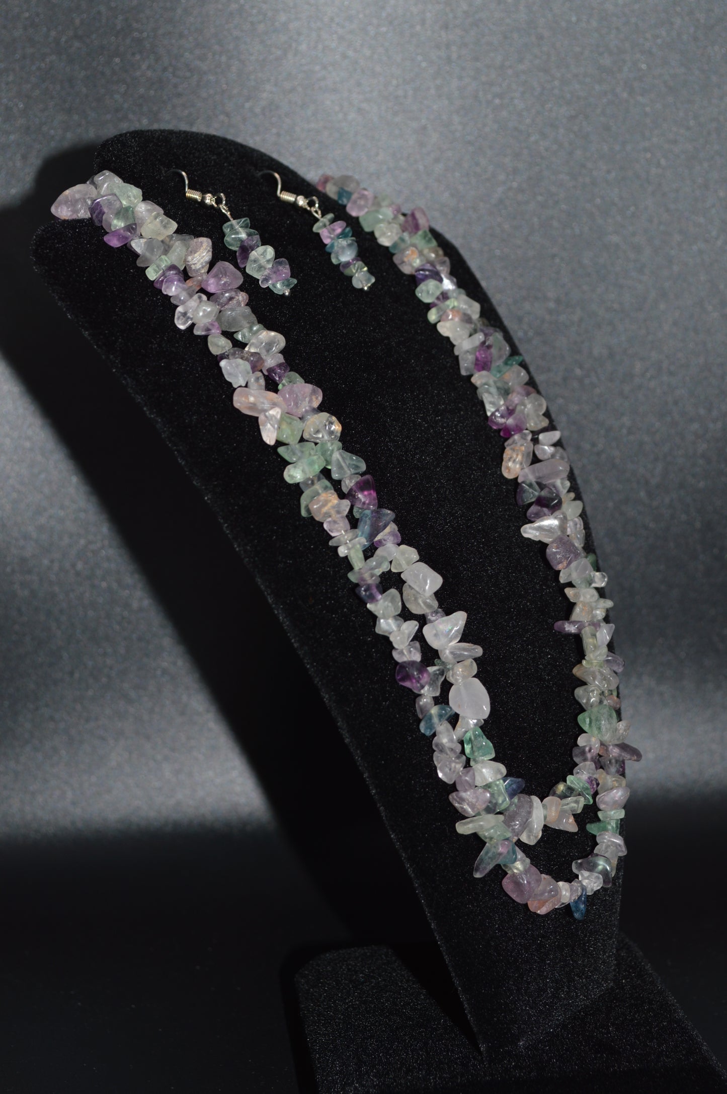 Rainbow Fluorite Chips Double Stranded Necklace and Earring Set