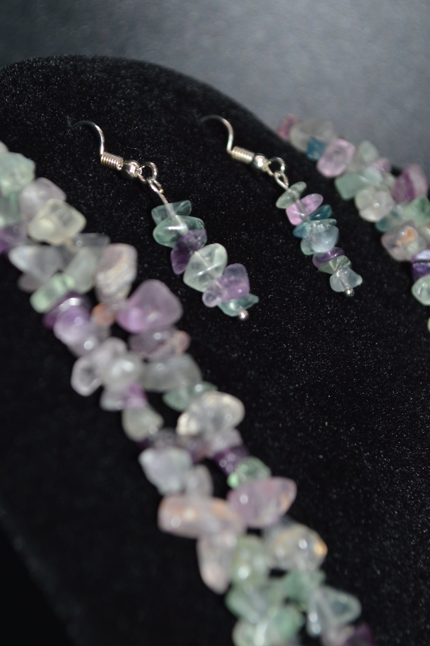 Rainbow Fluorite Chips Double Stranded Necklace and Earring Set
