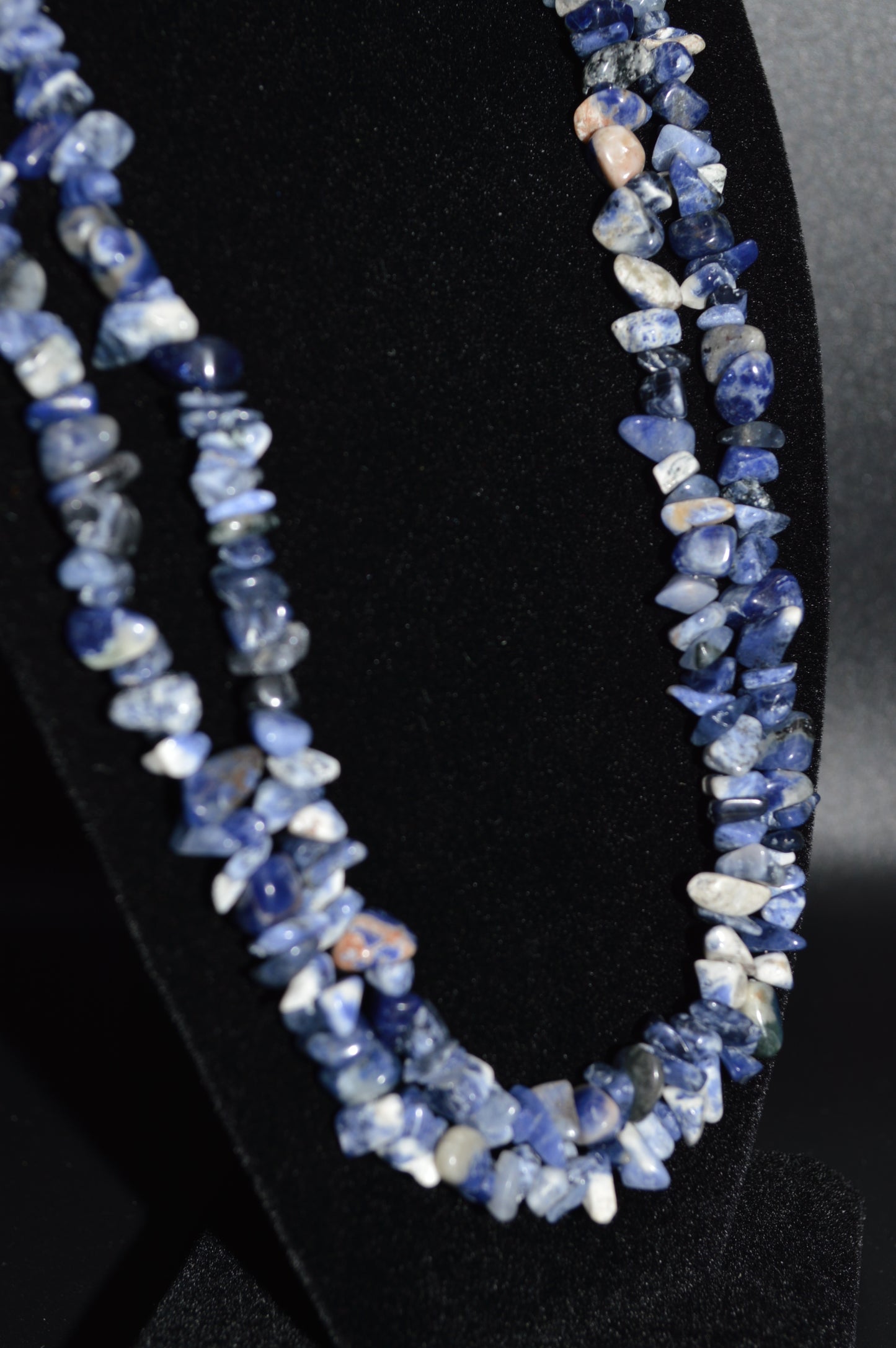 Sodalite Chips Double Stranded Necklace (Blue)