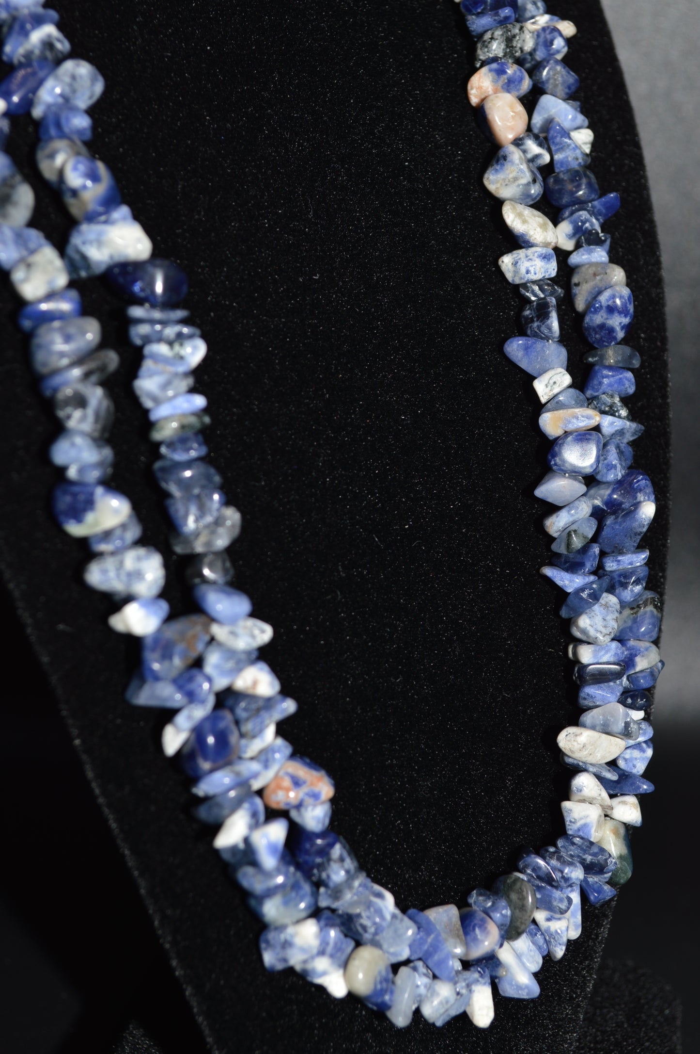 Sodalite Chips Double Stranded Necklace (Blue)